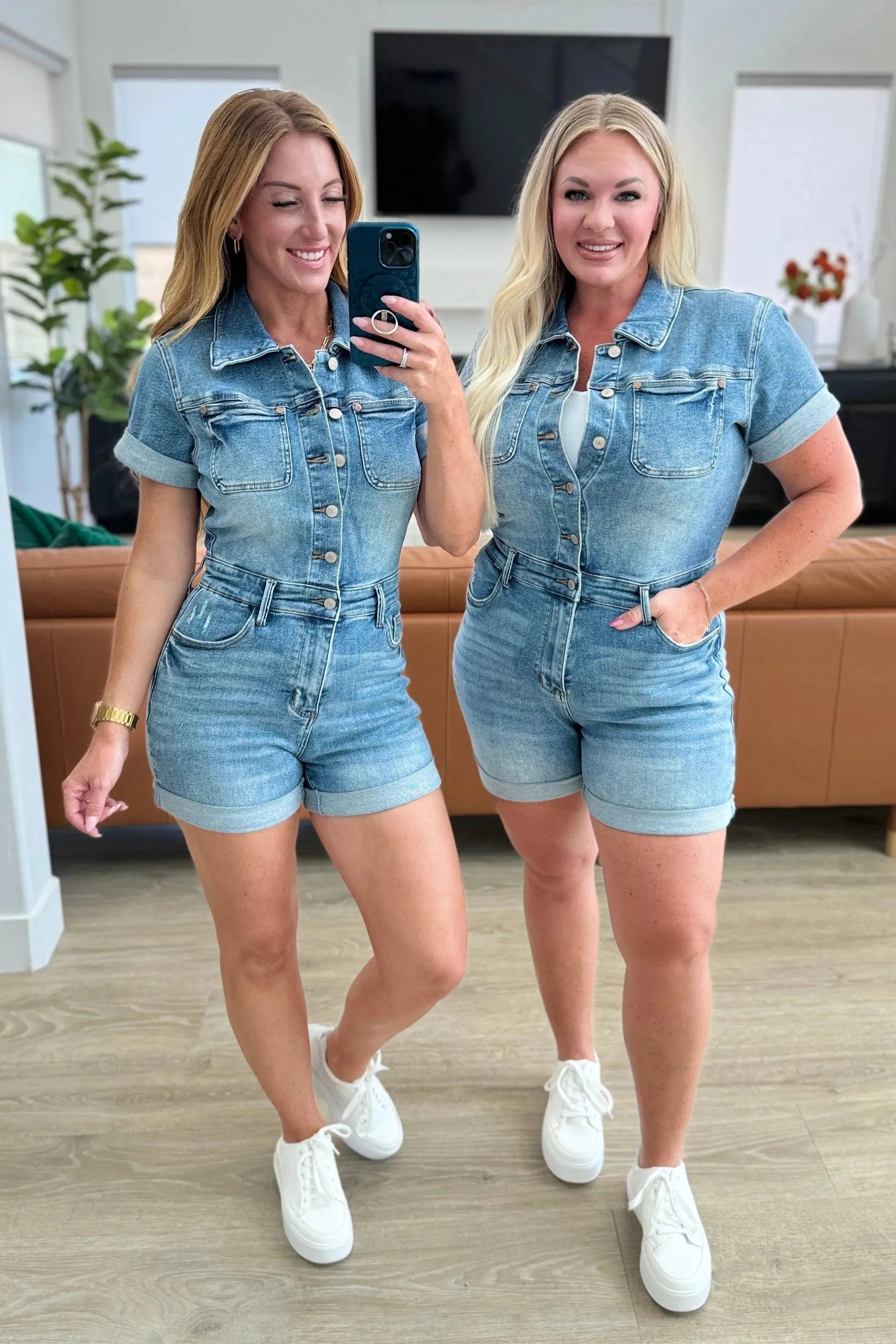 Judy Blue Denim Delia High Rise Short Sleeve Romper - Whatever You Like Shop