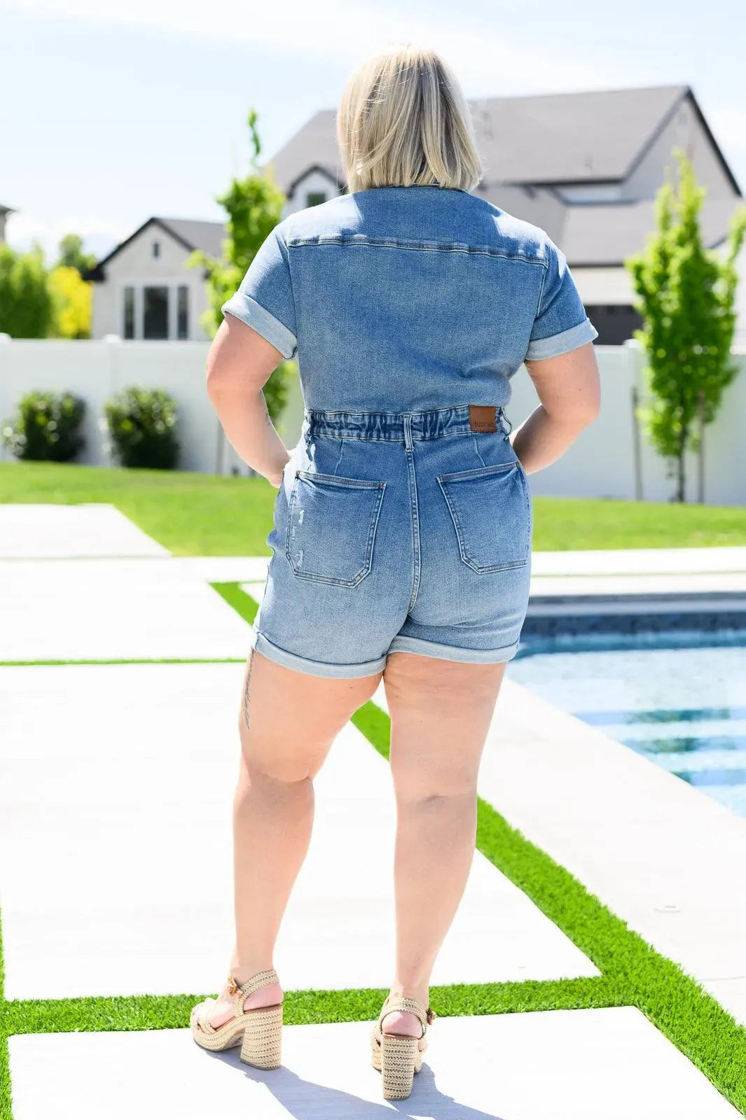 Judy Blue Denim Delia High Rise Short Sleeve Romper - Whatever You Like Shop