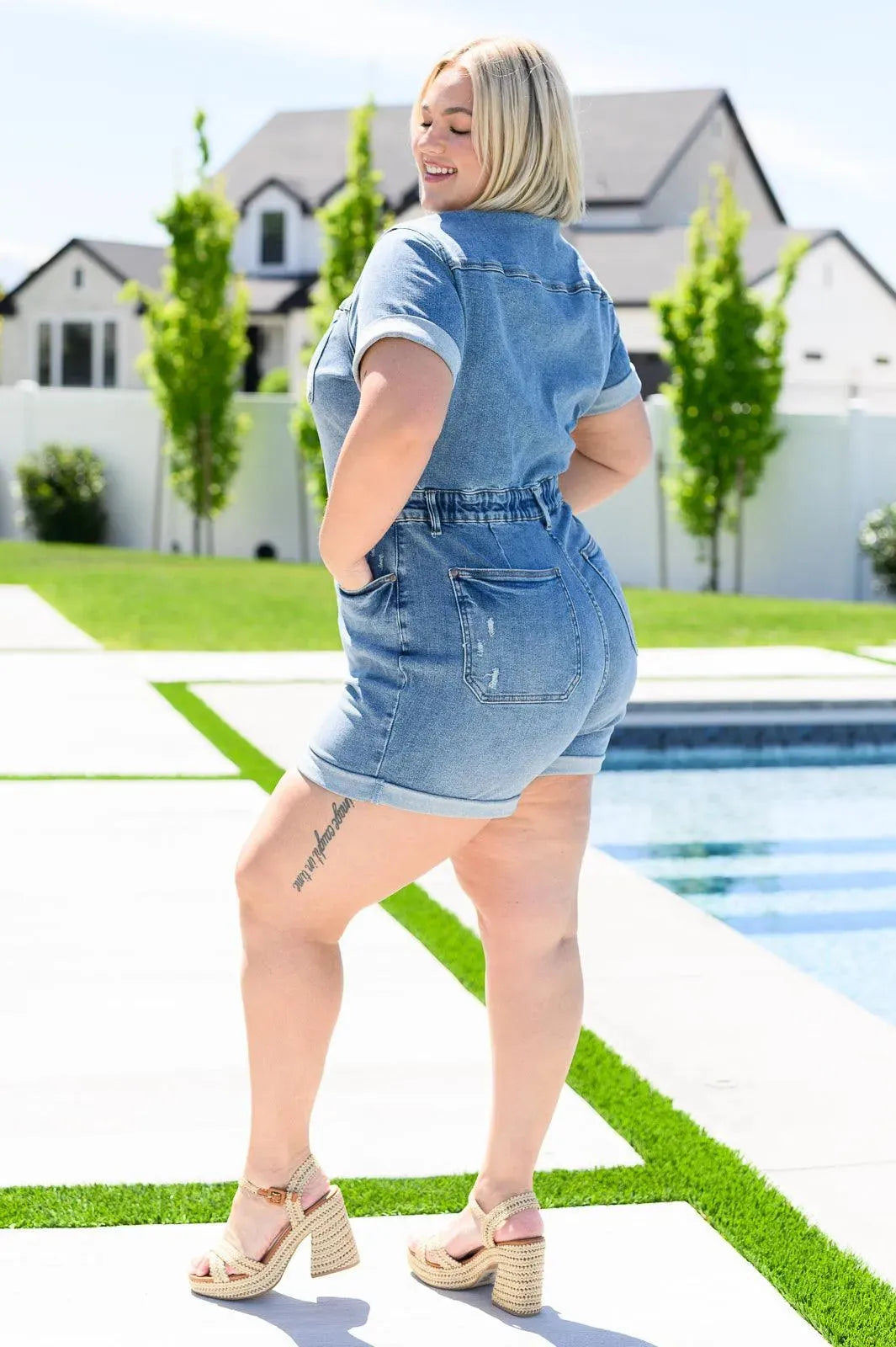 Judy Blue Denim Delia High Rise Short Sleeve Romper - Whatever You Like Shop