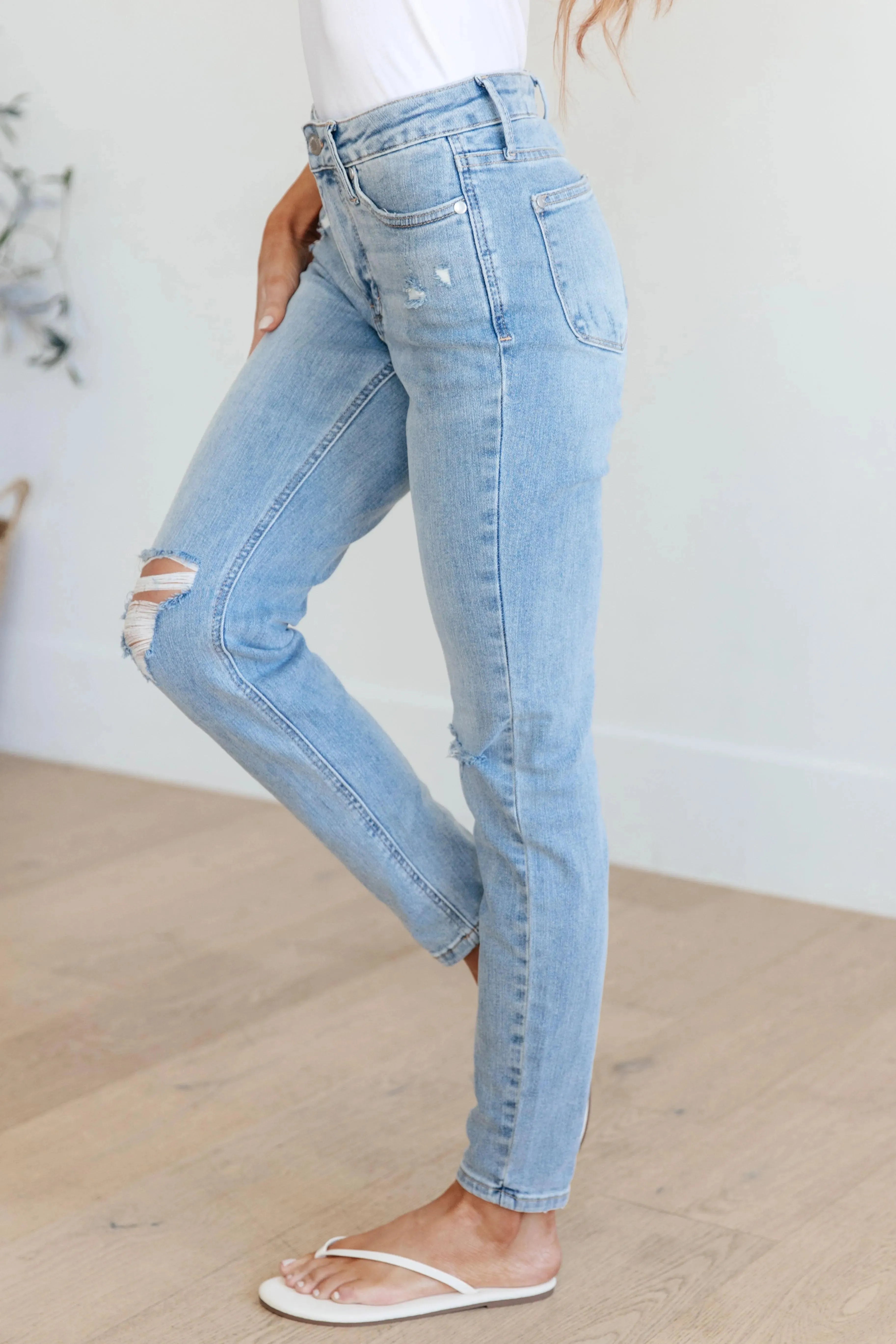 Judy Blue Denim Eloise Mid Rise Control Top Distressed Skinny Jeans - Whatever You Like Shop