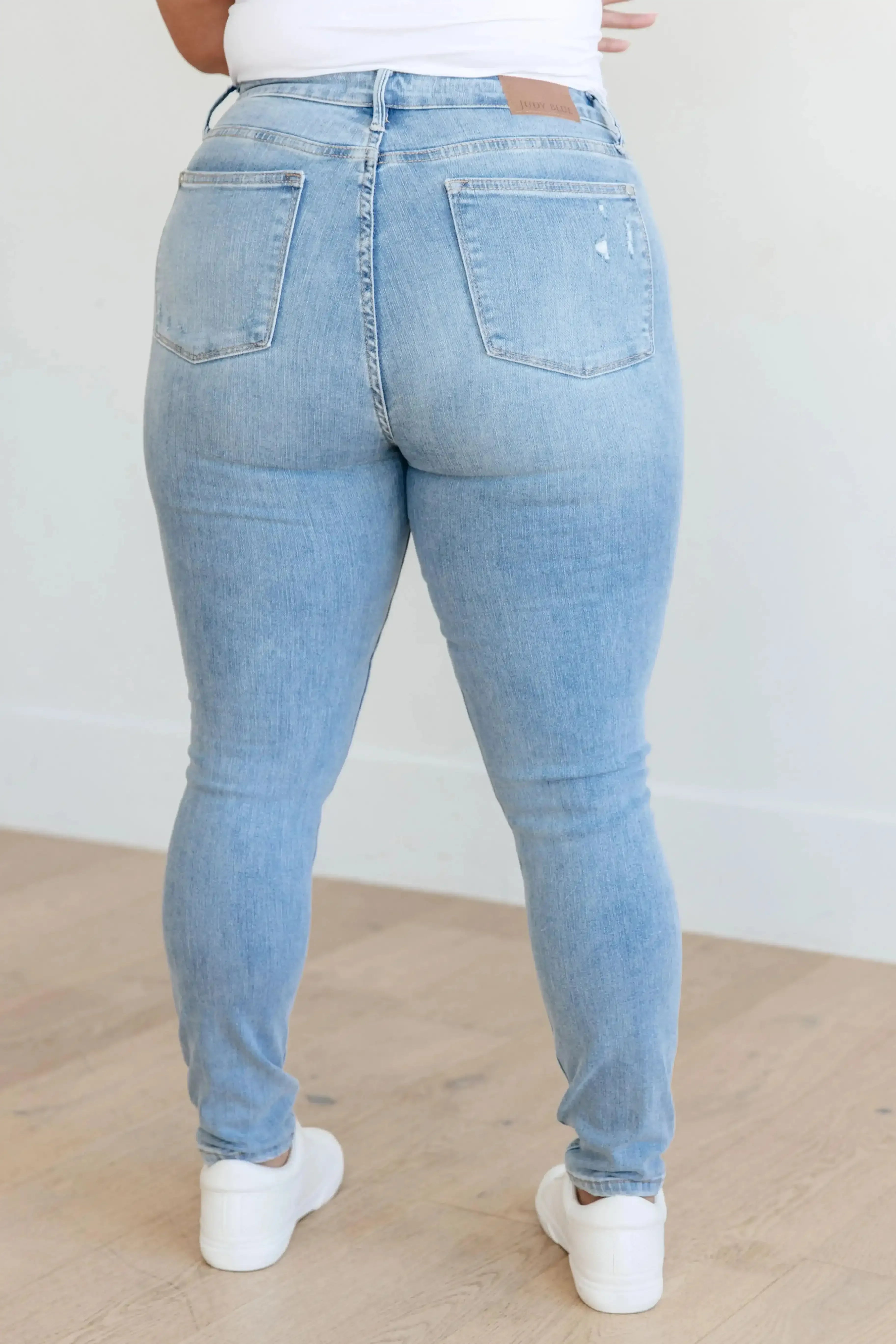Judy Blue Denim Eloise Mid Rise Control Top Distressed Skinny Jeans - Whatever You Like Shop
