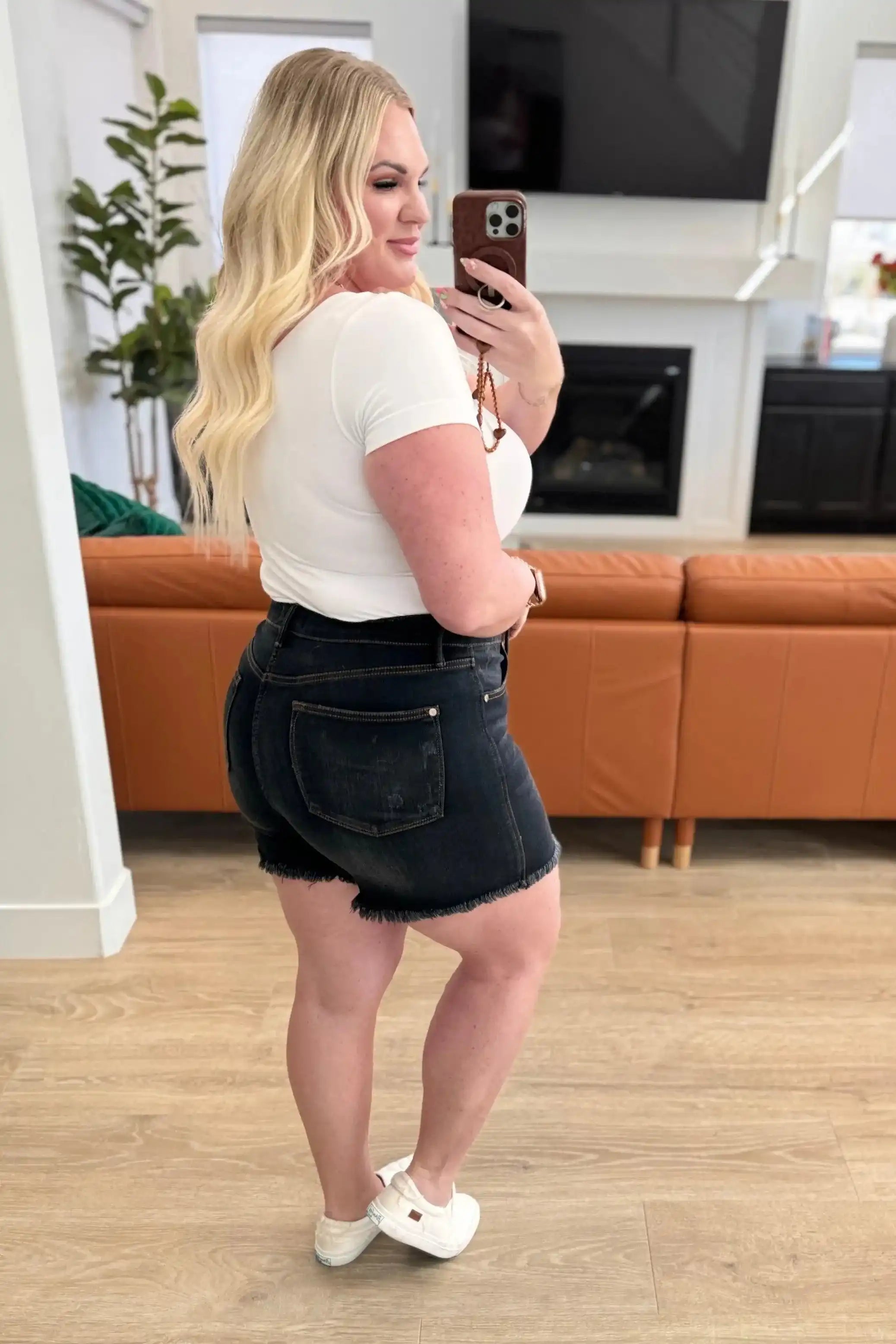 Judy Blue Denim Ember High Rise Control Top Fray Hem Shorts - Whatever You Like Shop