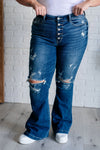 Judy Blue Denim Gabriella Mid Rise Distressed Button Fly Flare - Whatever You Like Shop