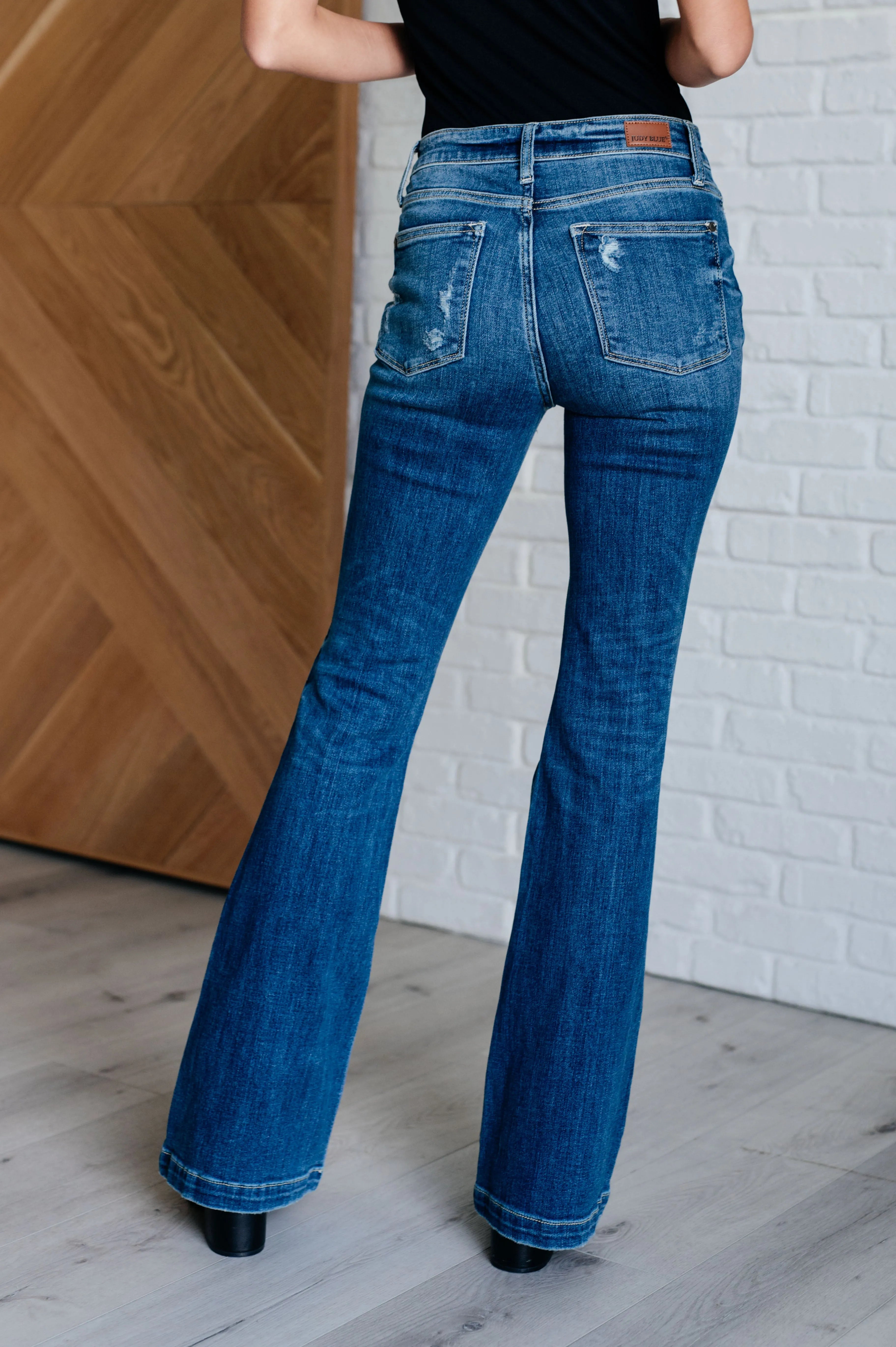 Judy Blue Denim Gabriella Mid Rise Distressed Button Fly Flare - Whatever You Like Shop