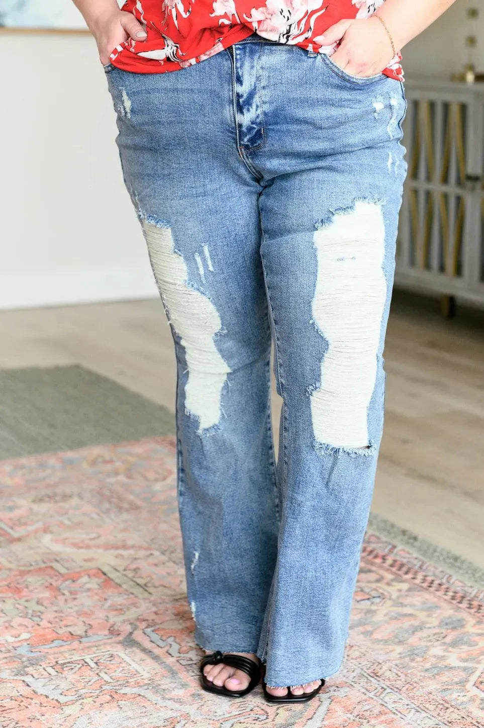 Judy Blue Denim Kiana High Rise Heavy Destroy Flare Jeans - Whatever You Like Shop