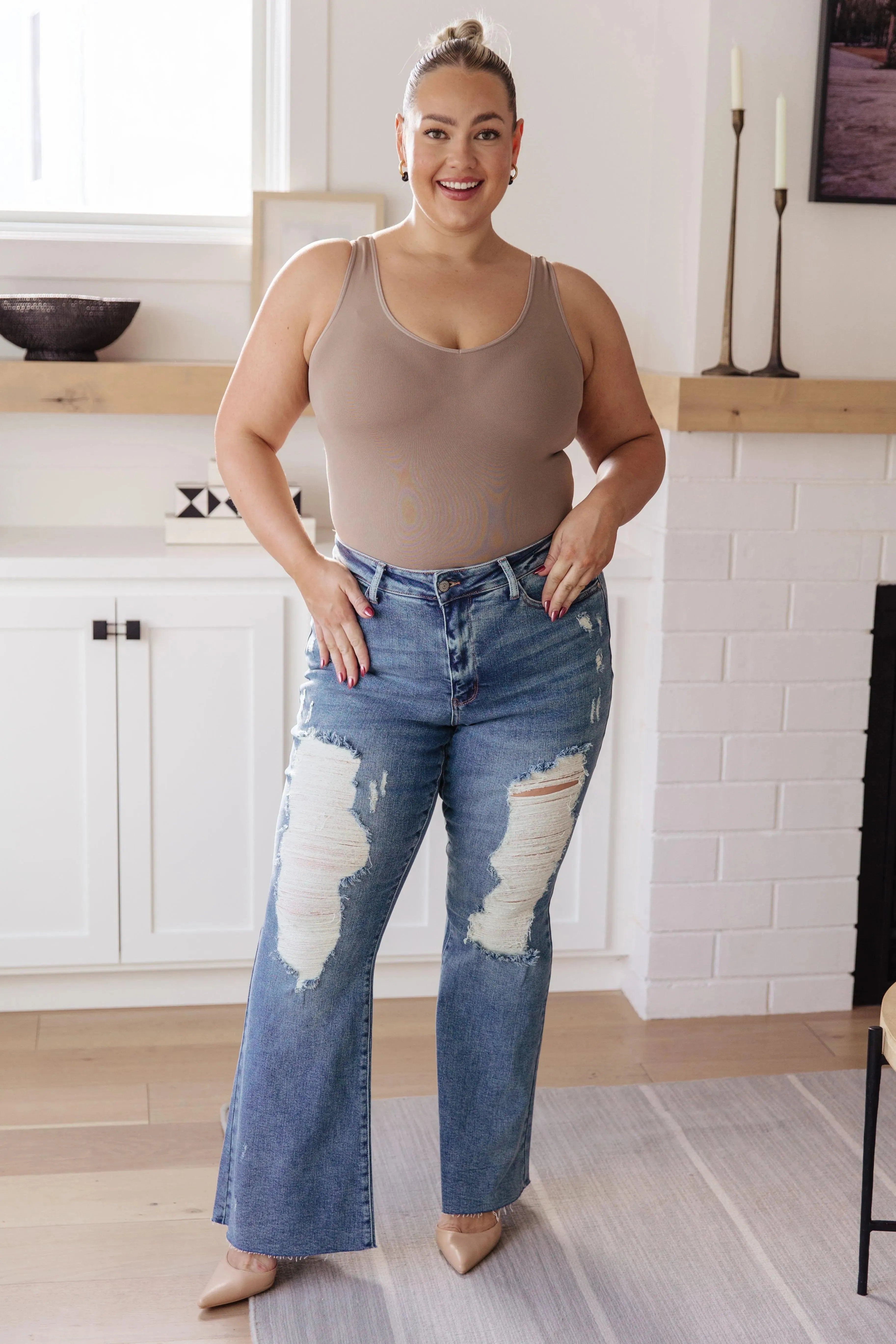 Judy Blue Denim Kiana High Rise Heavy Destroy Flare Jeans - Whatever You Like Shop