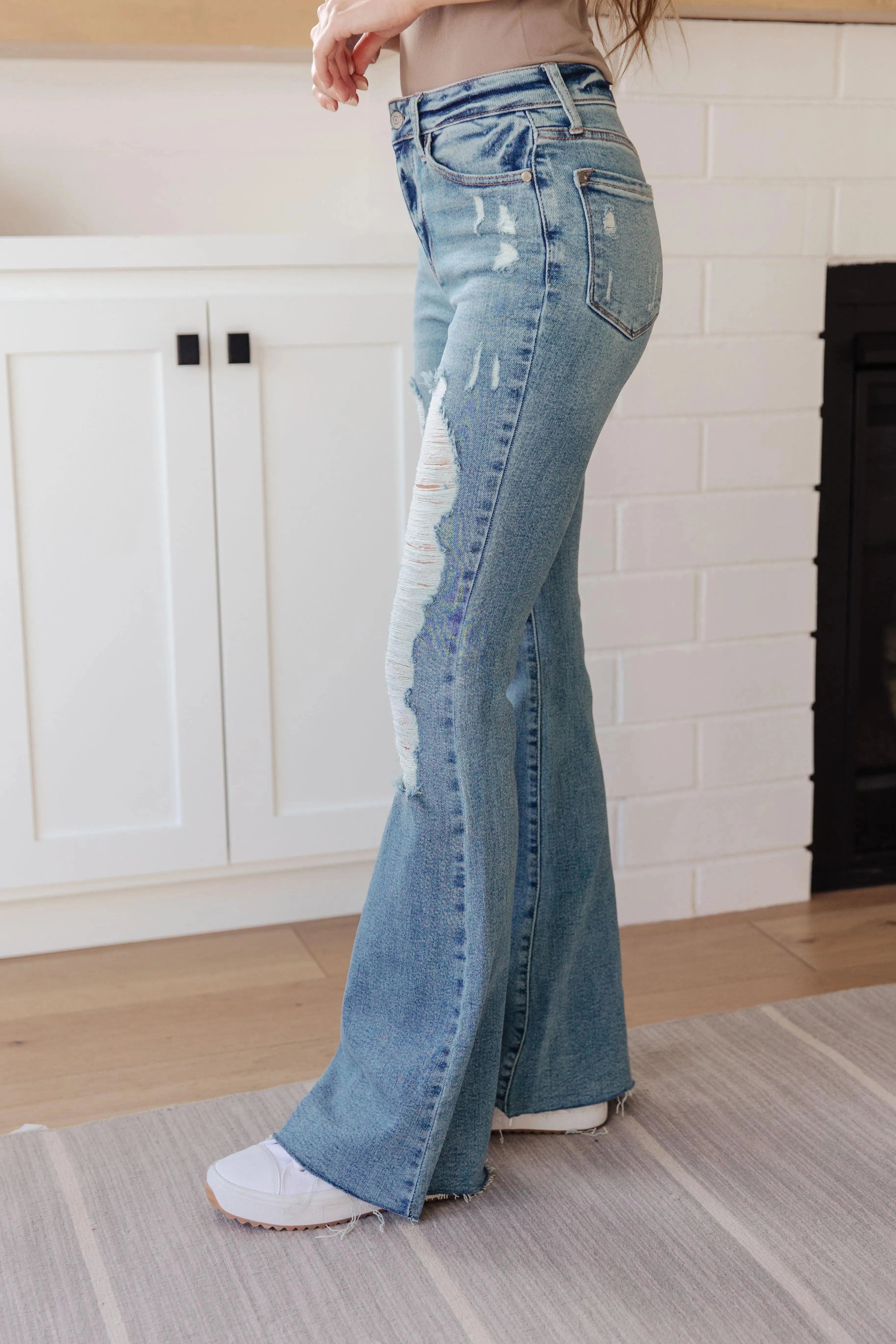 Judy Blue Denim Kiana High Rise Heavy Destroy Flare Jeans - Whatever You Like Shop