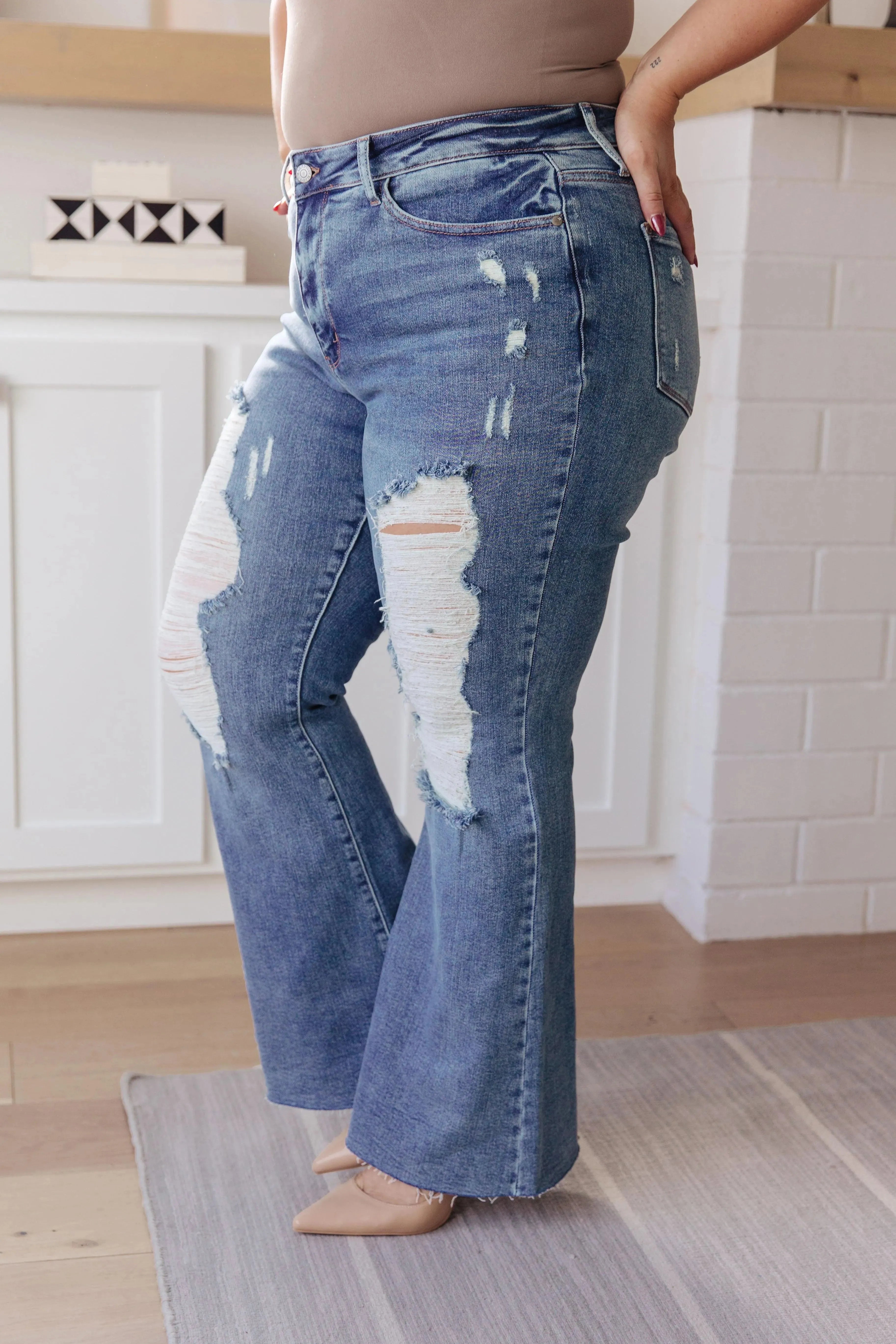 Judy Blue Denim Kiana High Rise Heavy Destroy Flare Jeans - Whatever You Like Shop