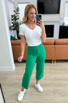 Judy Blue Denim Lisa High Rise Control Top Wide Leg Crop Jeans in Kelly Green - Whatever You Like Shop