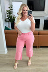 Judy Blue Denim Lisa High Rise Control Top Wide Leg Crop Jeans in Pink - Whatever You Like Shop