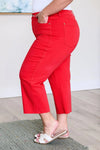 Judy Blue Denim Lisa High Rise Control Top Wide Leg Crop Jeans in Red - Whatever You Like Shop