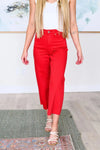 Judy Blue Denim Lisa High Rise Control Top Wide Leg Crop Jeans in Red - Whatever You Like Shop