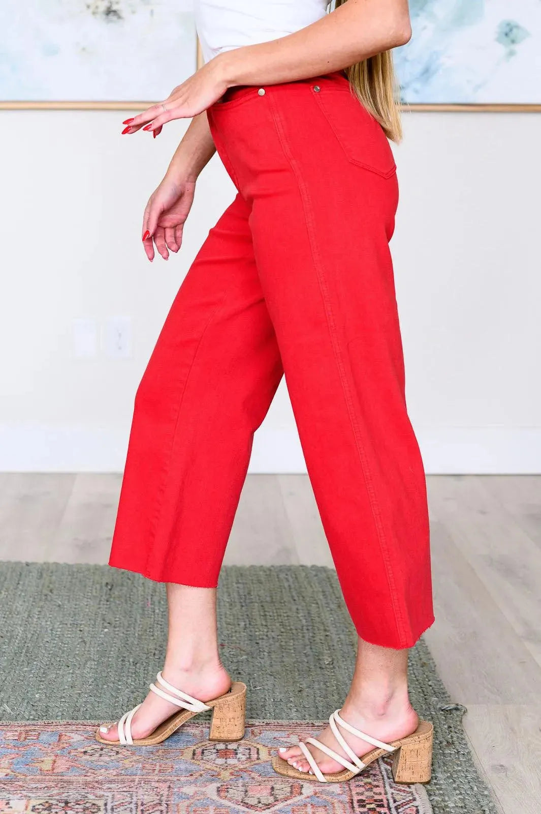 Judy Blue Denim Lisa High Rise Control Top Wide Leg Crop Jeans in Red - Whatever You Like Shop