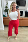 Judy Blue Denim Lisa High Rise Control Top Wide Leg Crop Jeans in Red - Whatever You Like Shop