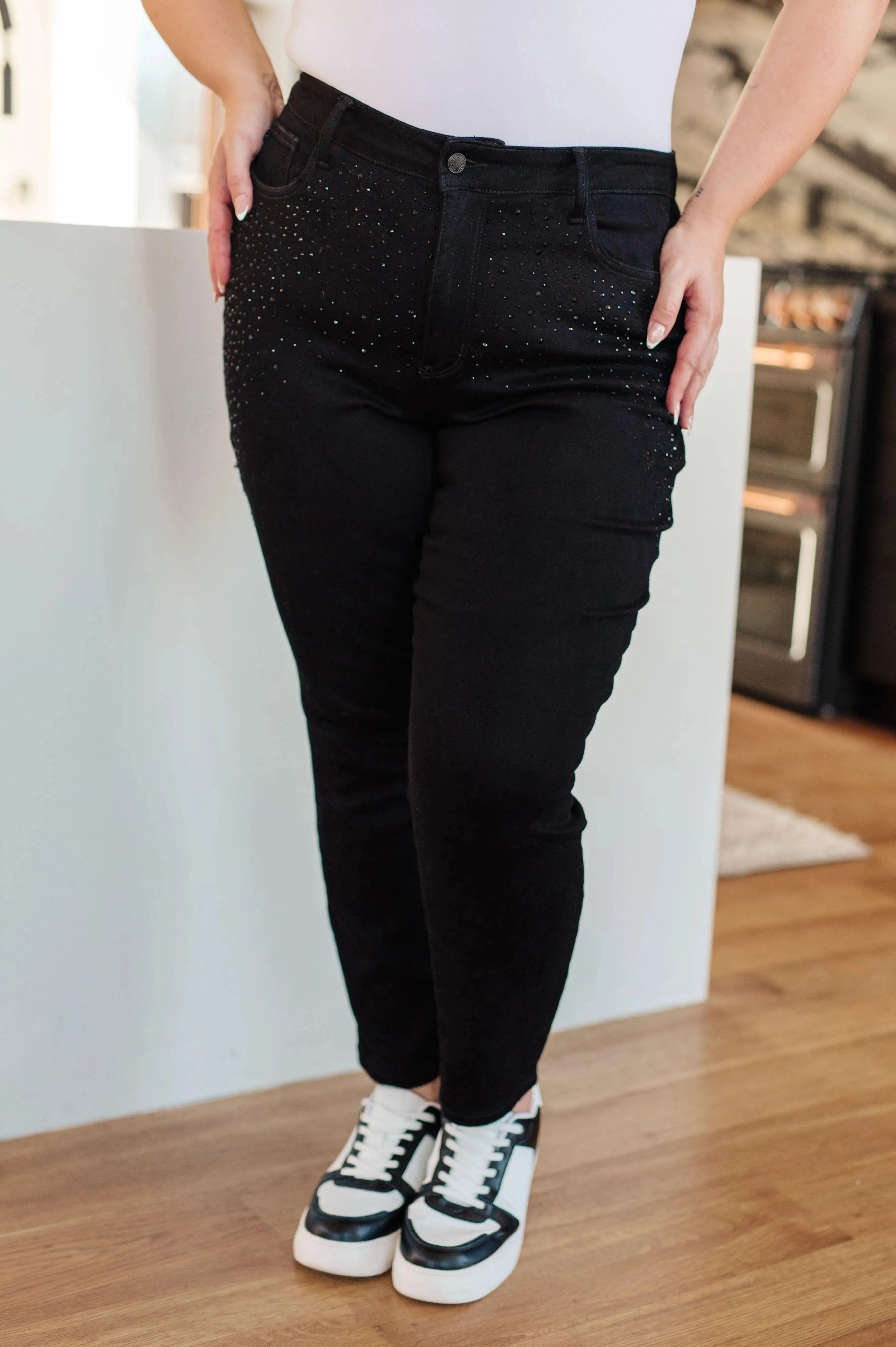 Judy Blue Denim Reese Rhinestone Slim Fit Jeans in Black - Whatever You Like Shop