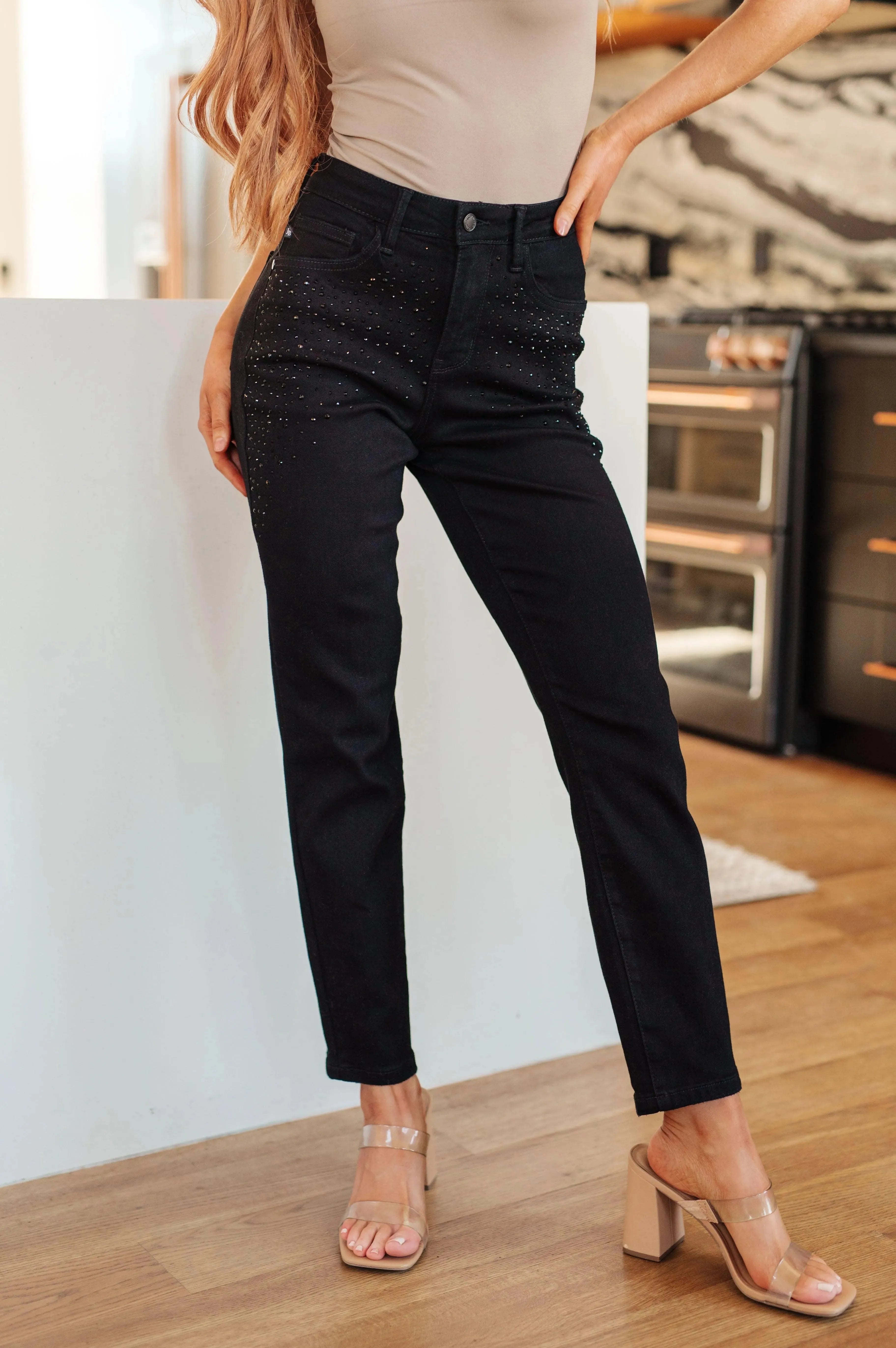 Judy Blue Denim Reese Rhinestone Slim Fit Jeans in Black - Whatever You Like Shop