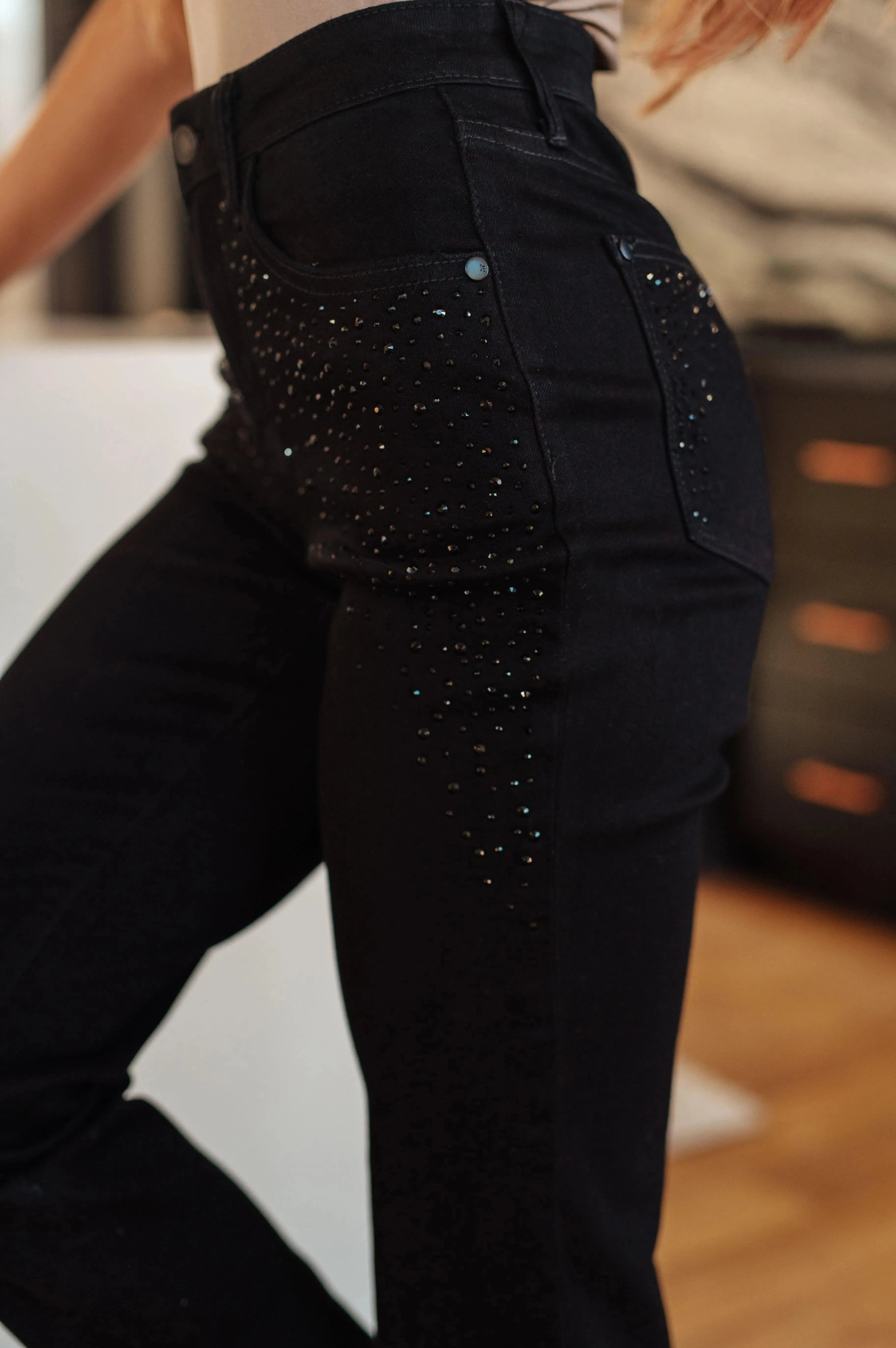 Judy Blue Denim Reese Rhinestone Slim Fit Jeans in Black - Whatever You Like Shop