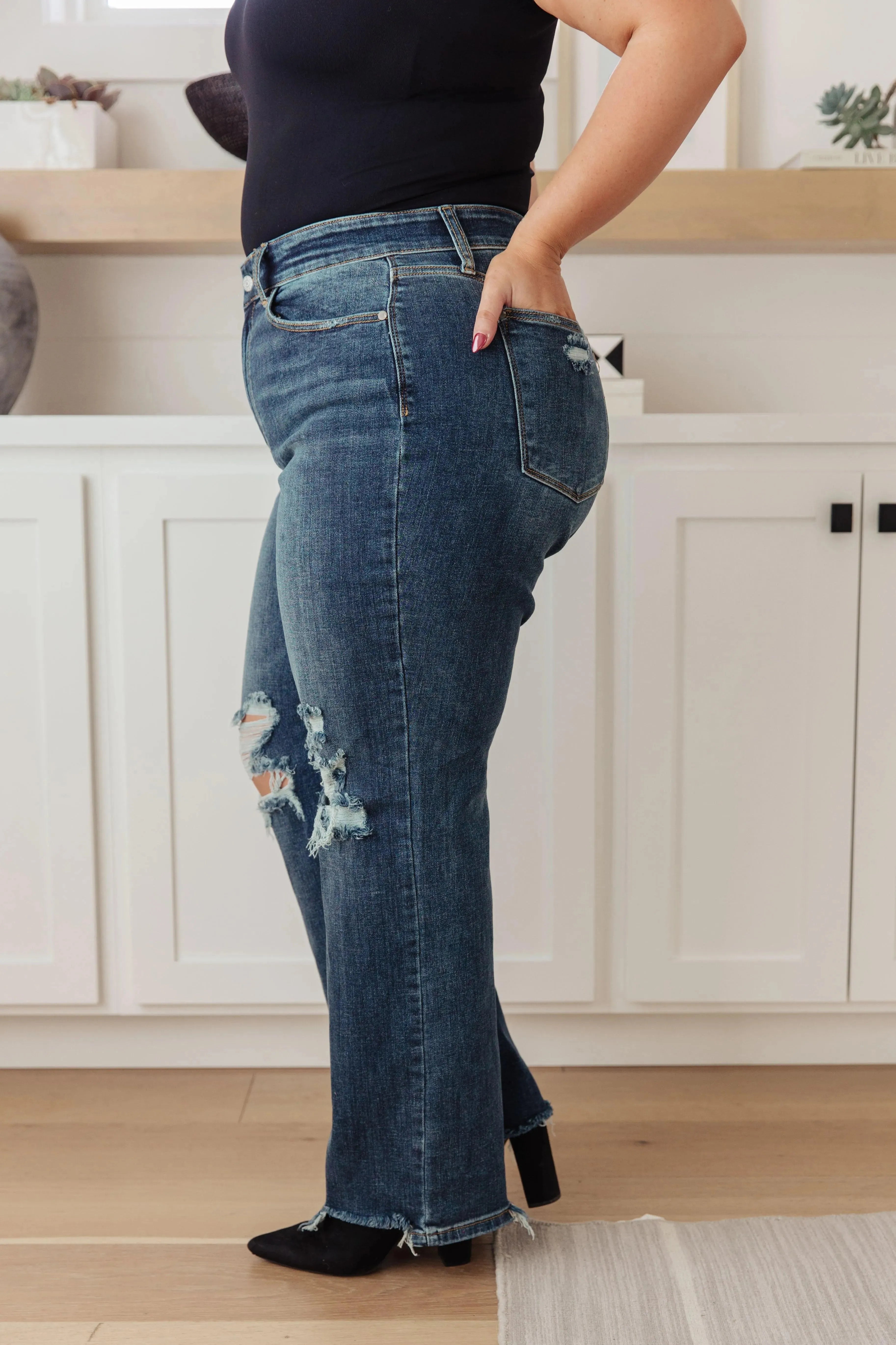 Judy Blue Denim Rose High Rise 90's Straight Jeans in Dark Wash - Whatever You Like Shop