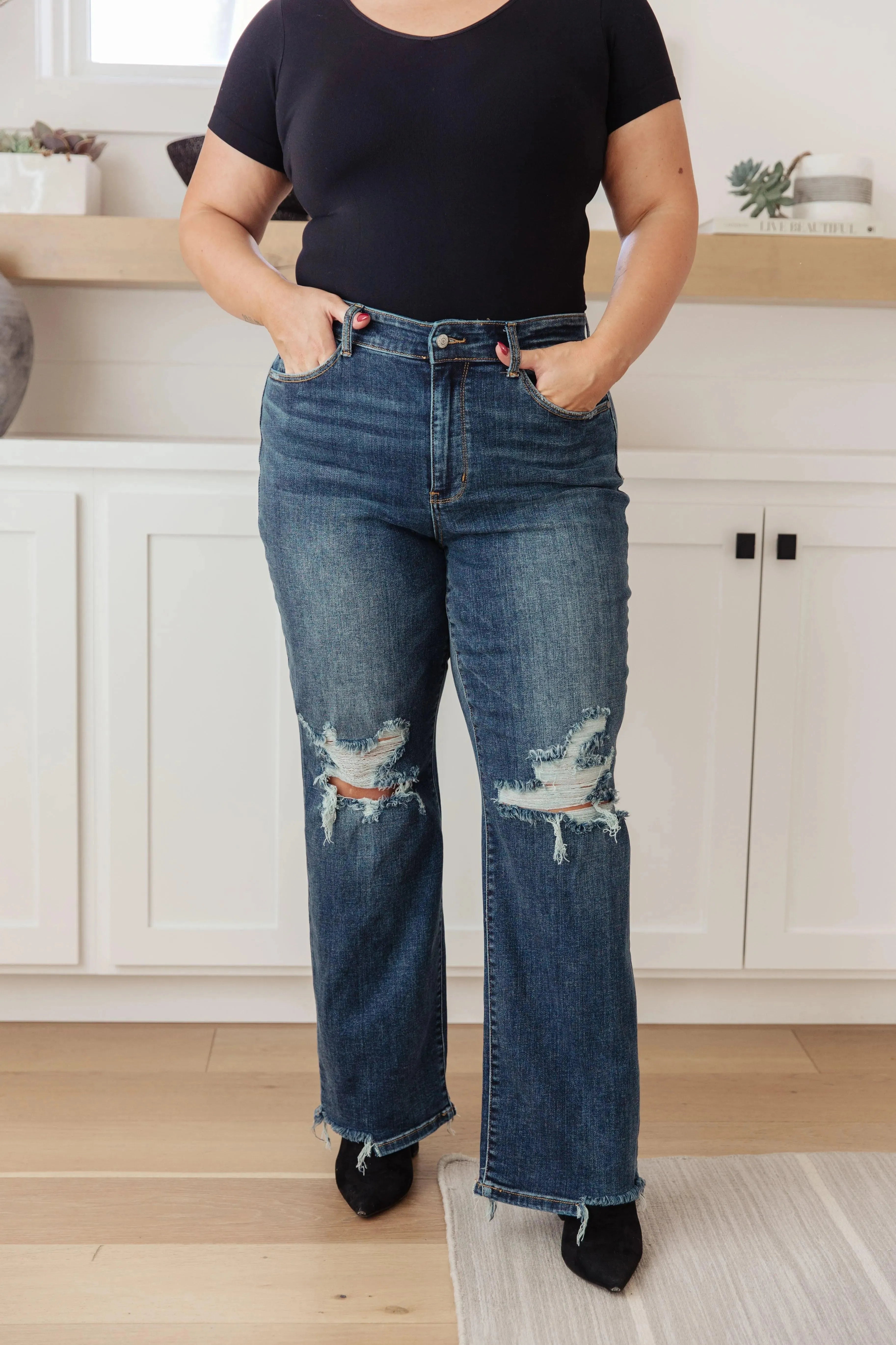 Judy Blue Denim Rose High Rise 90's Straight Jeans in Dark Wash - Whatever You Like Shop