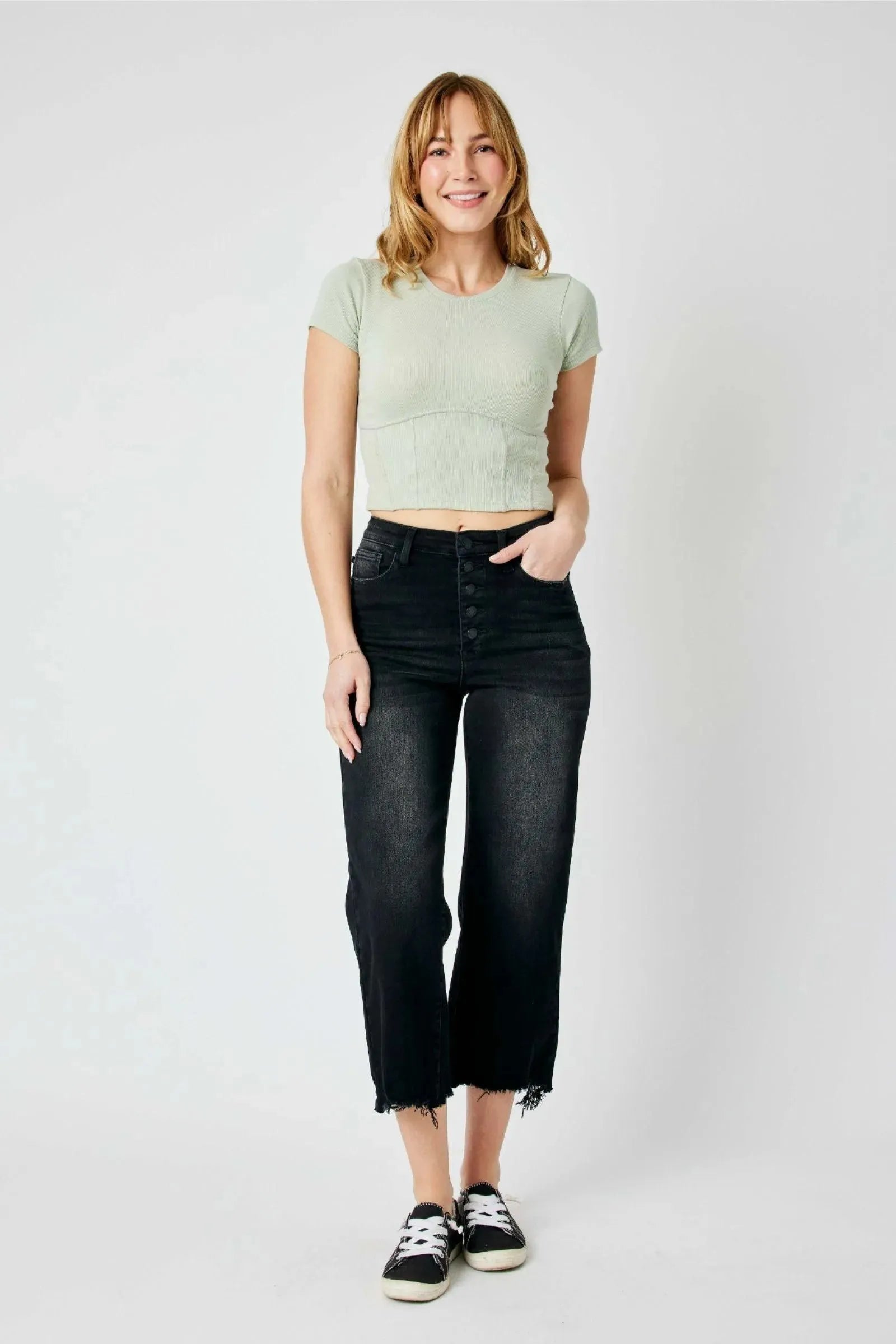 Judy Blue Denim Ryan High Rise Button Fly Wide Leg Crop Jeans - Whatever You Like Shop