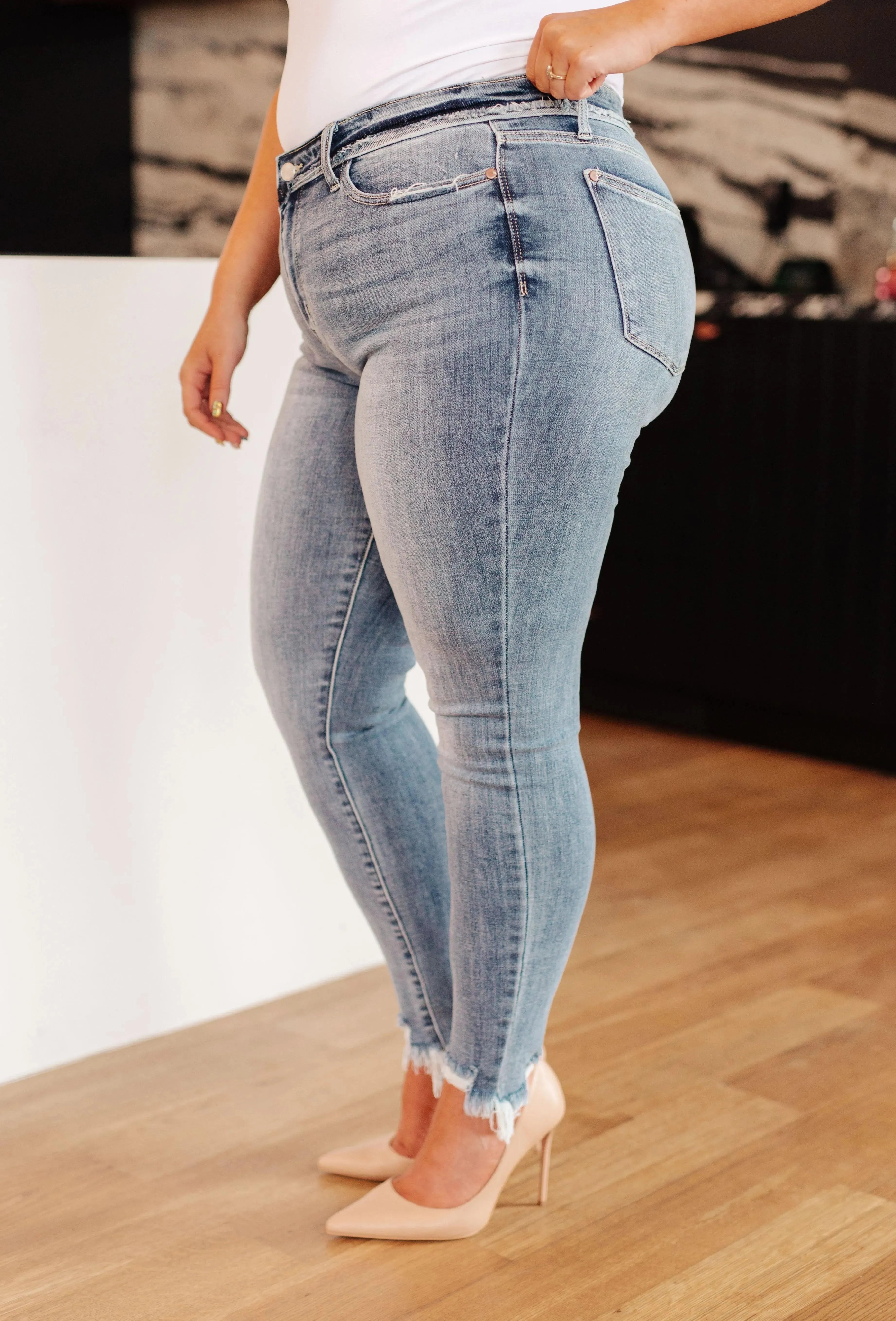 Judy Blue Denim Sherry Mid Rise Release Waistband Detail Skinny Jeans - Whatever You Like Shop