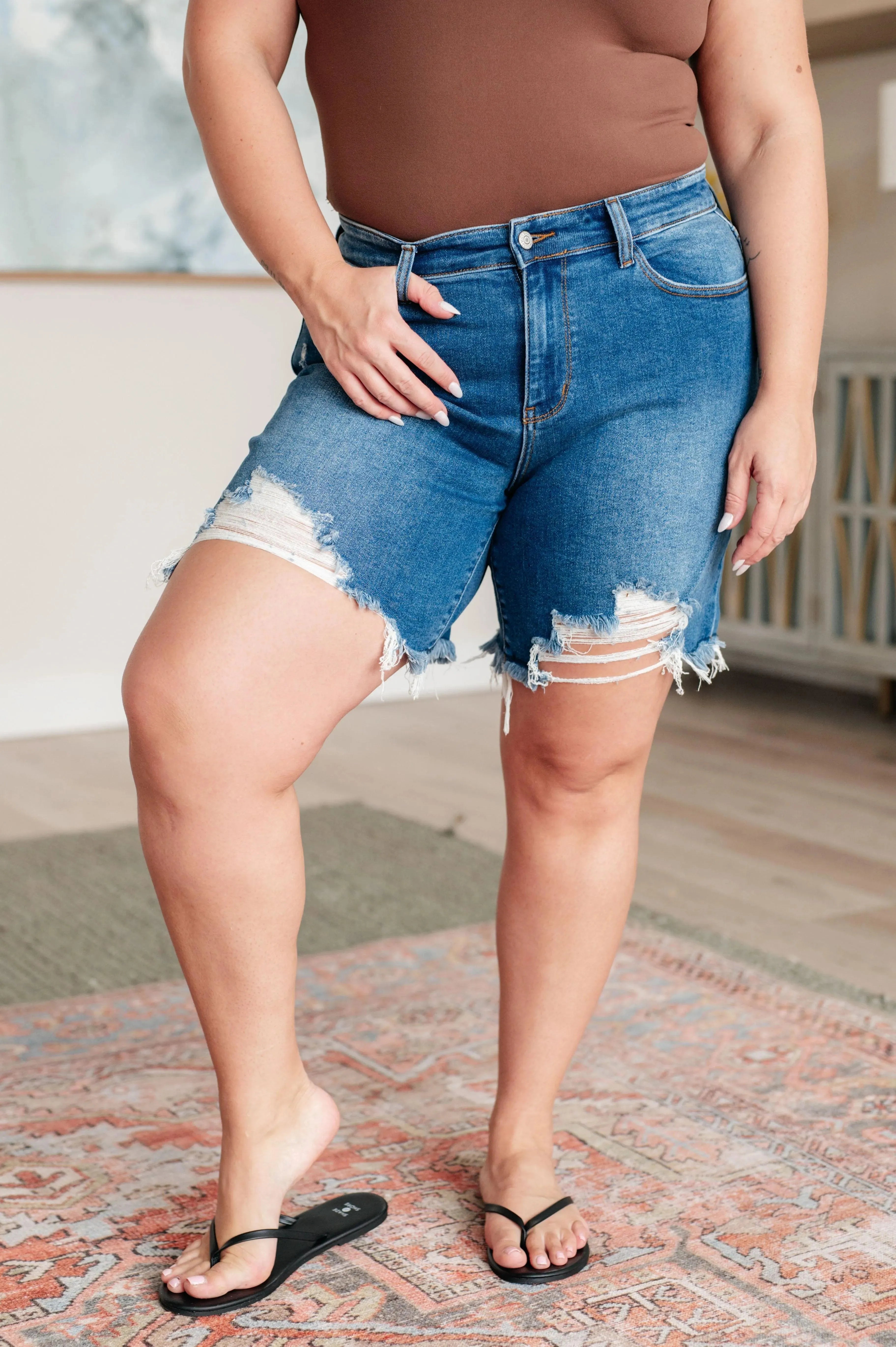 Judy Blue Kelsey Mid Rise Distressed Cutoff Shorts - Whatever You Like Shop