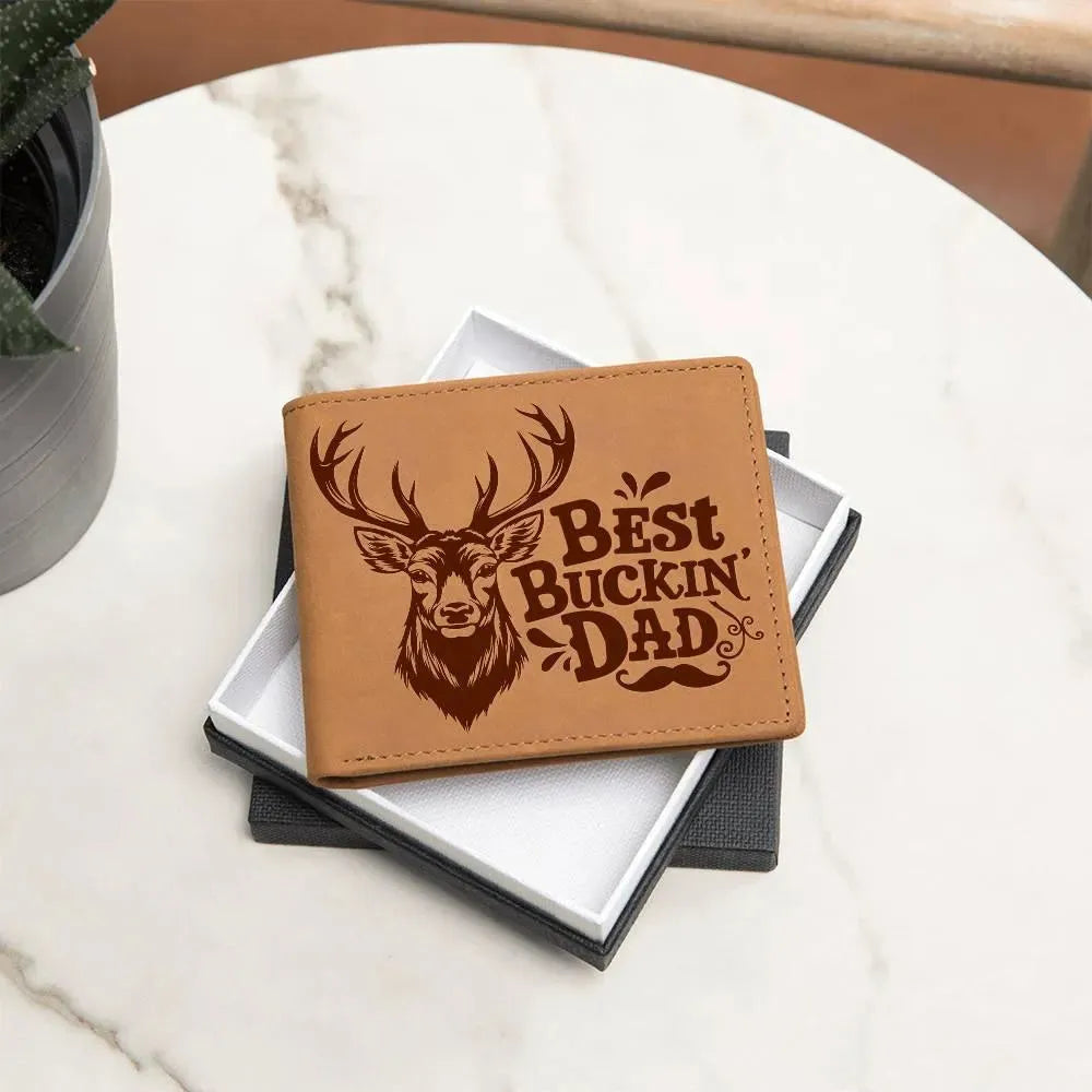 Leather Wallet-Best Bucking Dad - Whatever You Like Shop