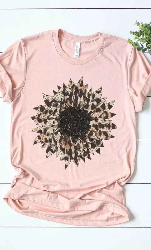 Leopard Print Sunflower Graphic Tee - Whatever You Like Shop