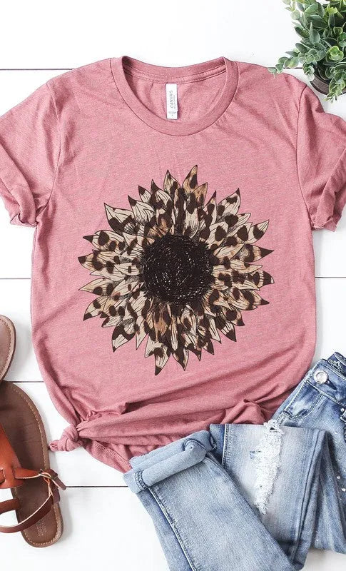 Leopard Print Sunflower Graphic Tee - Whatever You Like Shop