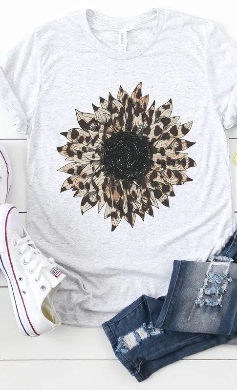 Leopard Print Sunflower Graphic Tee - Whatever You Like Shop