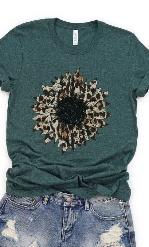 Leopard Print Sunflower Graphic Tee - Whatever You Like Shop