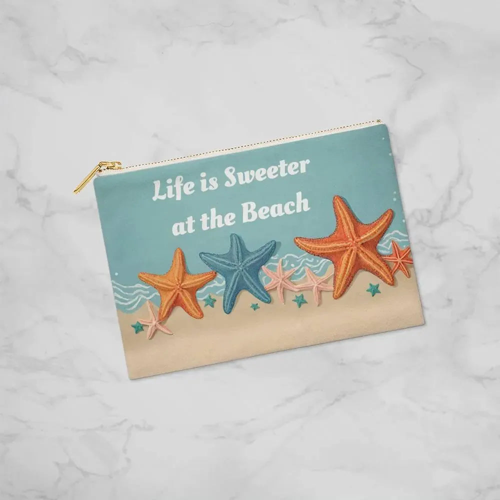 Life is Sweeter at the Beach Fabric Zippered Pouch Large - Whatever You Like Shop