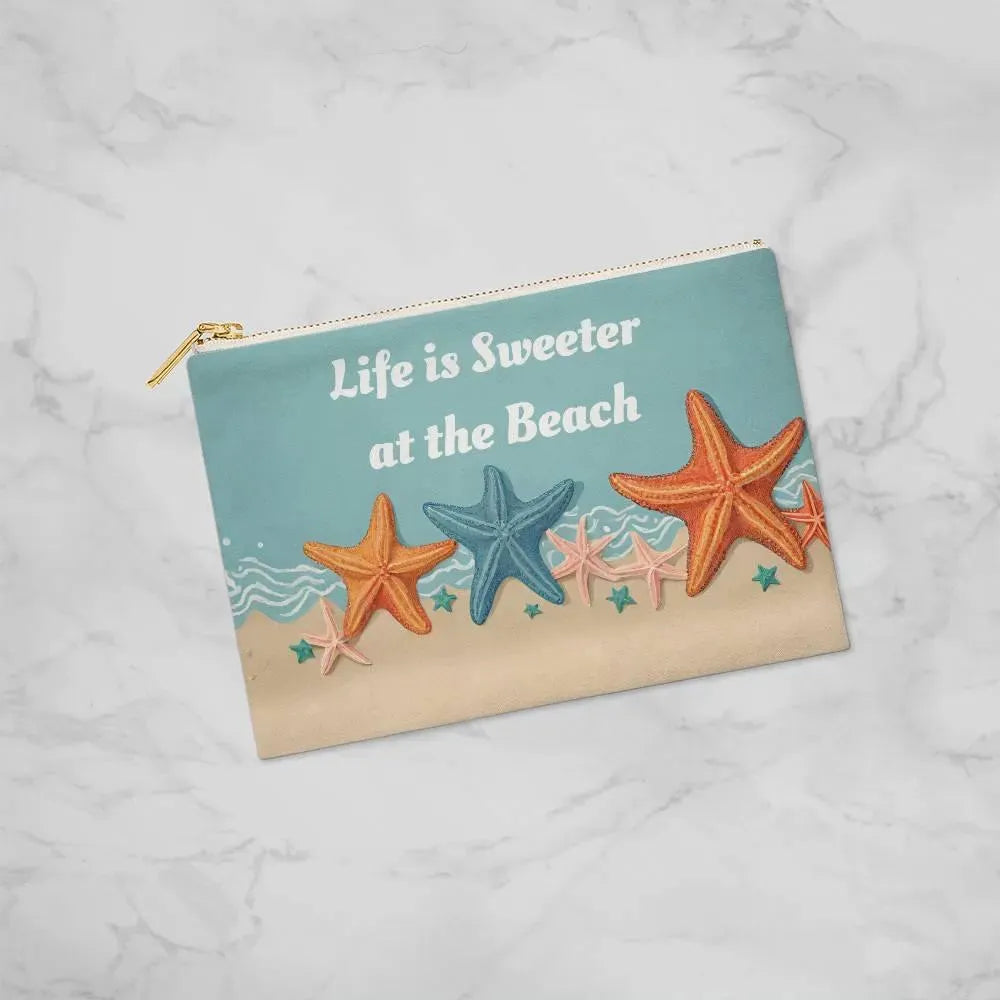 Life is Sweeter at the Beach Fabric Zippered Pouch Small - Whatever You Like Shop