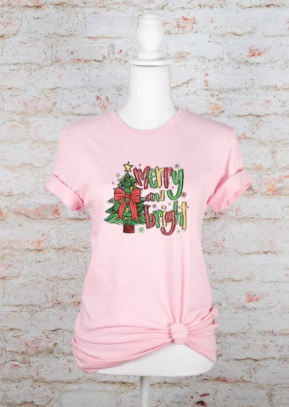 Merry and Bright Christmas Holiday Graphic Tee - Whatever You Like Shop