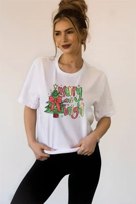 Merry and Bright Christmas Holiday Graphic Tee - Whatever You Like Shop