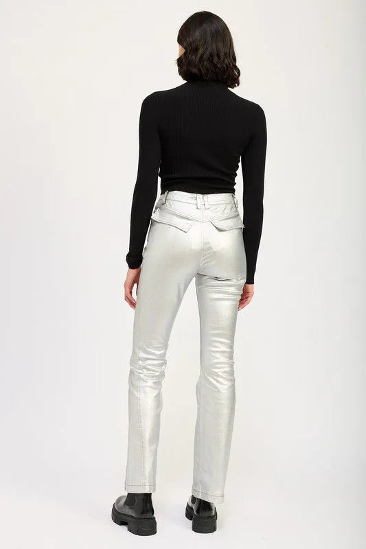 METALLIC FLARED PANTS - Whatever You Like Shop