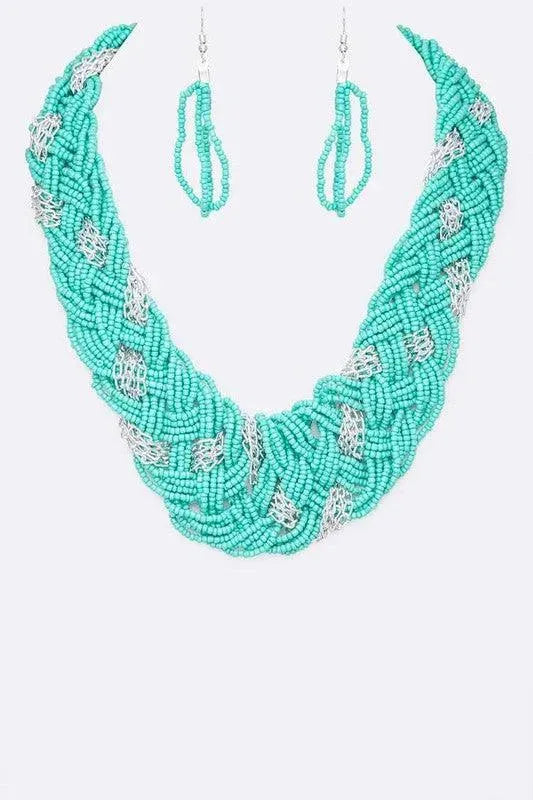 Mix Chain Beaded Weaved Statement Necklace Set - Whatever You Like Shop