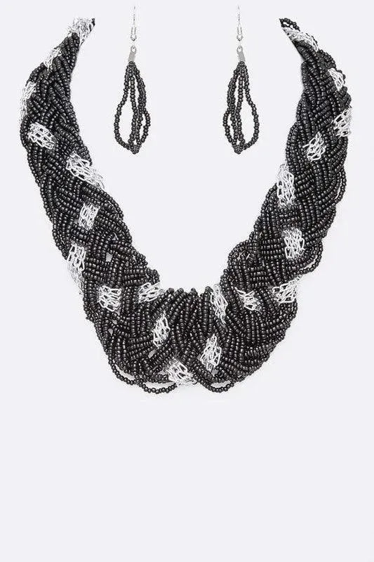 Mix Chain Beaded Weaved Statement Necklace Set - Whatever You Like Shop