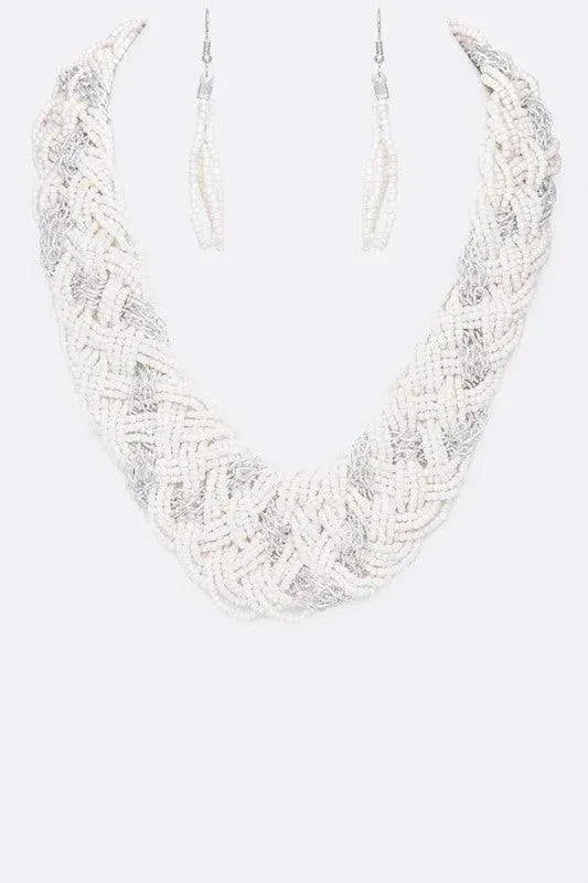 Mix Chain Beaded Weaved Statement Necklace Set - Whatever You Like Shop