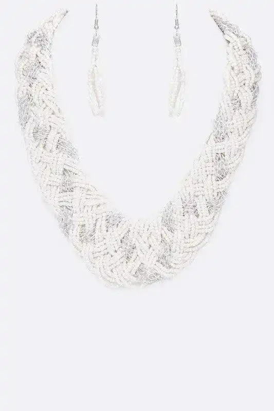 Mix Chain Beaded Weaved Statement Necklace Set - Whatever You Like Shop