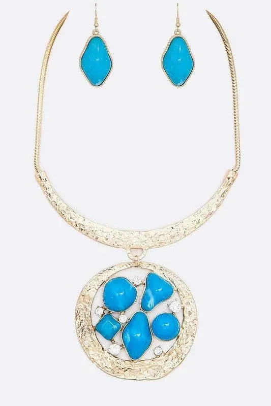 Mix Gem Pendant Collar Necklace Set - Whatever You Like Shop