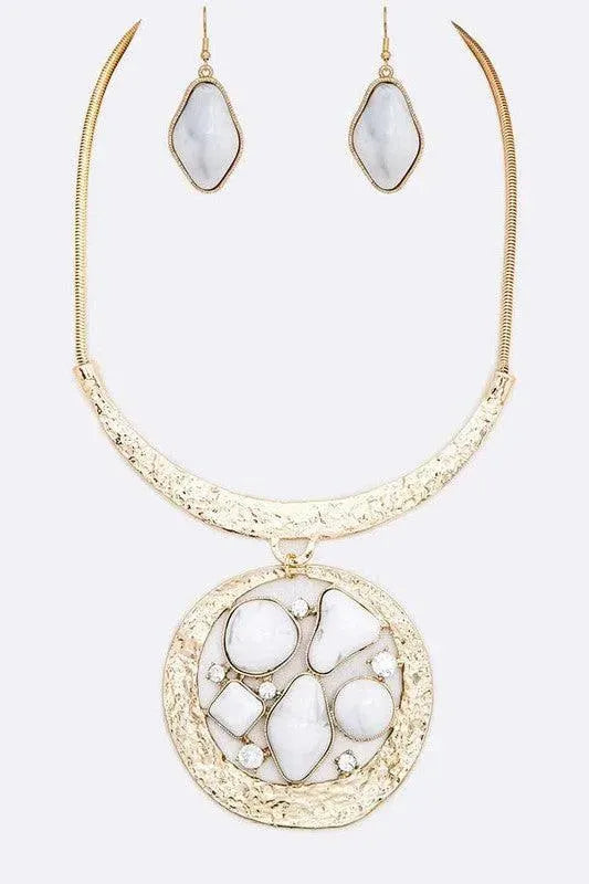 Mix Gem Pendant Collar Necklace Set - Whatever You Like Shop