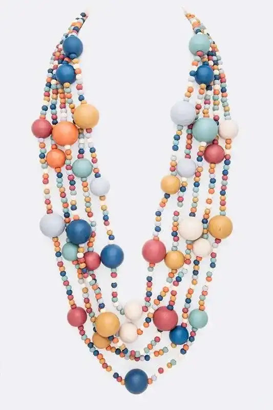 Mulit Layered Statement Wooden Beads Necklace - Whatever You Like Shop