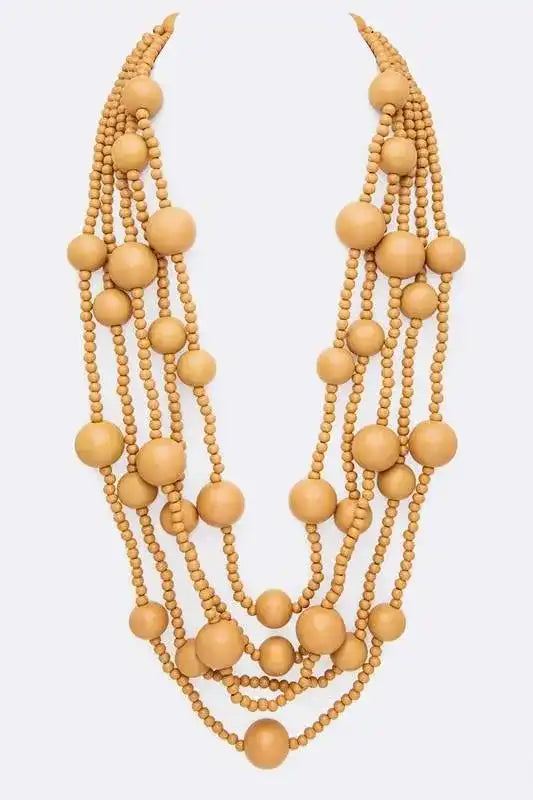 Mulit Layered Statement Wooden Beads Necklace - Whatever You Like Shop