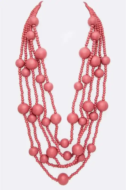 Mulit Layered Statement Wooden Beads Necklace - Whatever You Like Shop