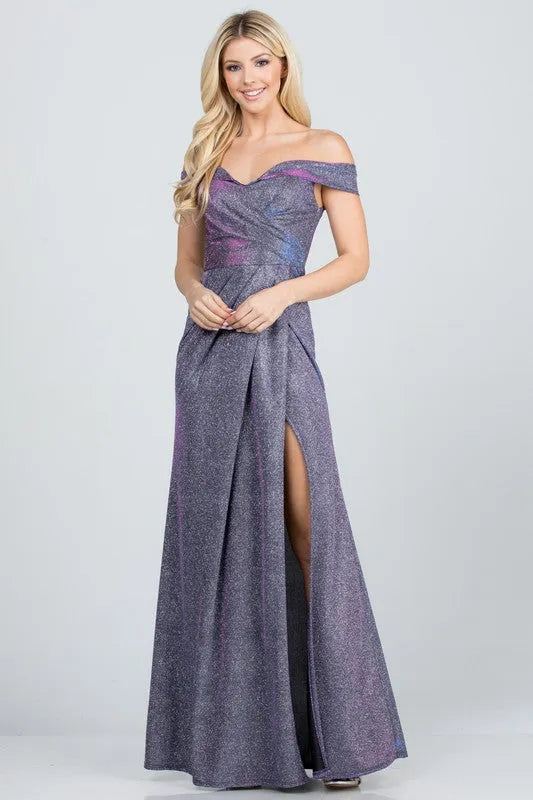 Off the shoulder glittery jacquard gathered gown - Whatever You Like Shop