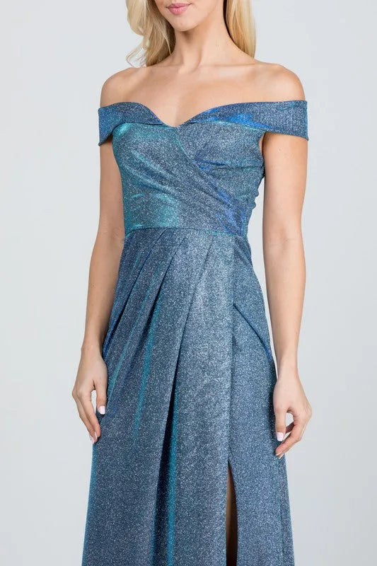 Off the shoulder glittery jacquard gathered gown - Whatever You Like Shop