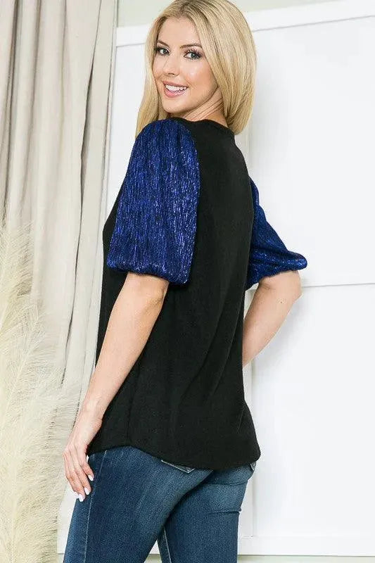 Pleat Bubble Sleeve Knit Top - Whatever You Like Shop