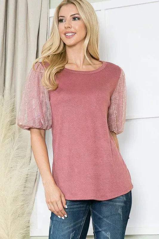 Pleat Bubble Sleeve Knit Top - Whatever You Like Shop