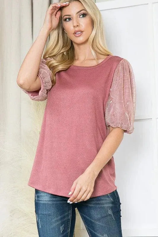 Pleat Bubble Sleeve Knit Top - Whatever You Like Shop